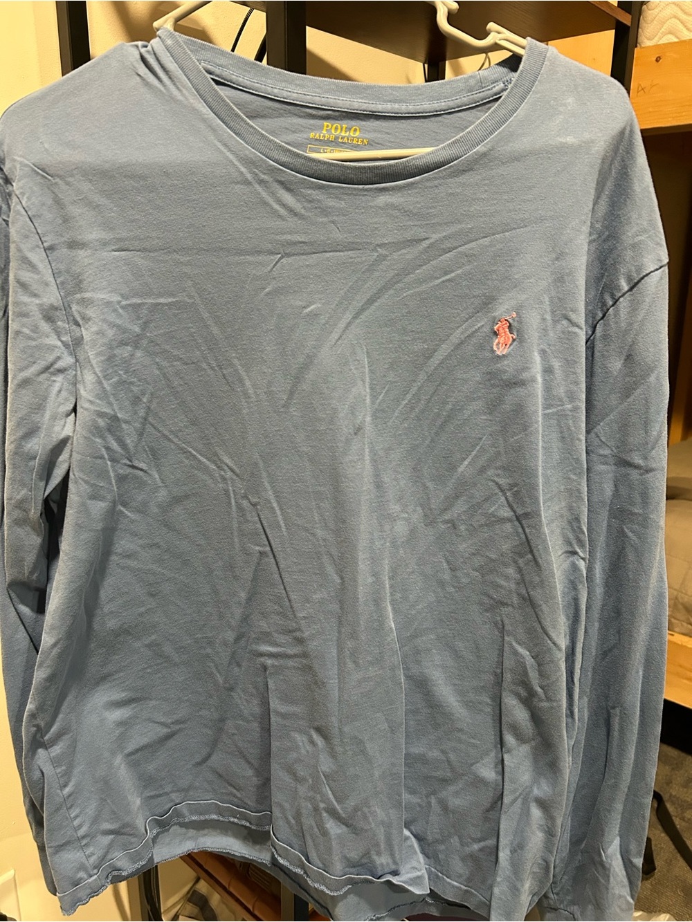 Polo by Ralph Lauren Men’s Long-Sleeve Crew in Light Blue with Pink Pony